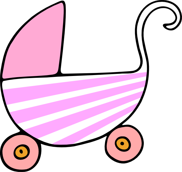 Baby Pink Stroller Clip Art - Girl Baby Stroller Greeting Cards (600x566), Png Download