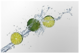 Fresh Limes Falling In Water Splash,isolated On White - Water (400x400), Png Download