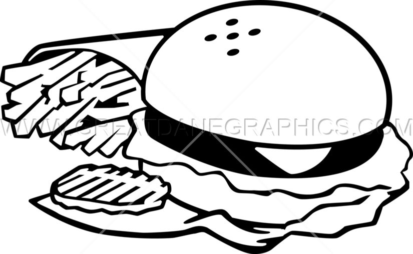 Hamburger & Fries - Drawing (825x508), Png Download