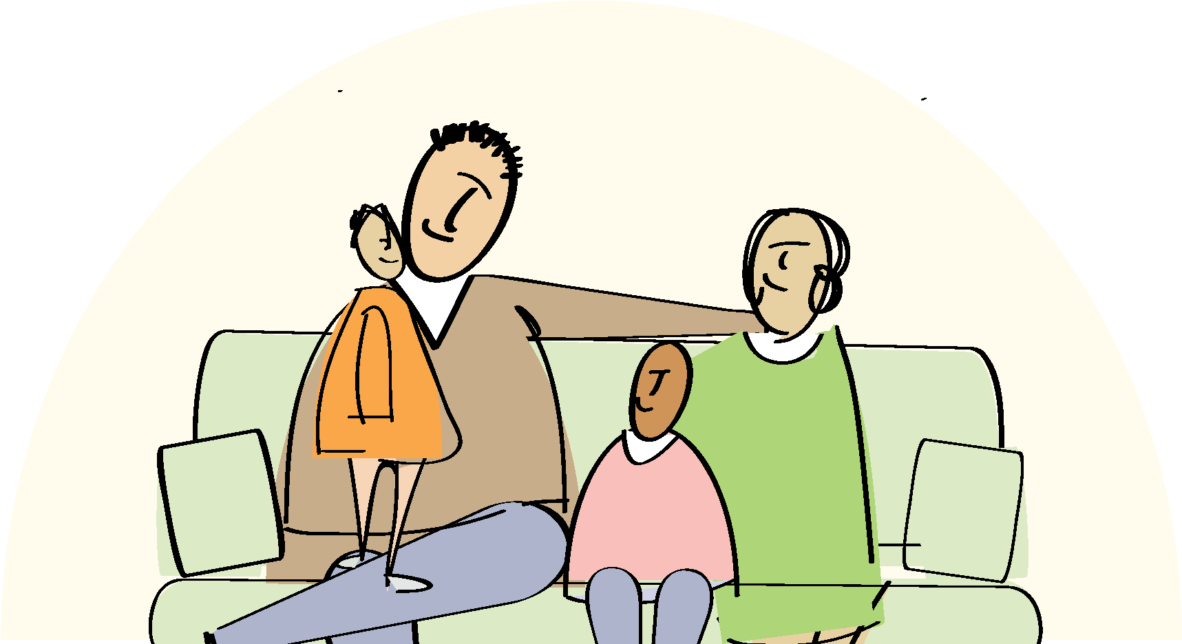 Family On Couch - Cartoon (1755x978), Png Download