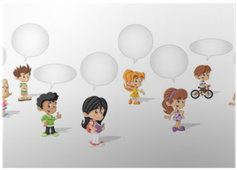 Cartoon Children Talking With Speech Balloon Poster - Personas Con Globos De Dialogo (400x400), Png Download