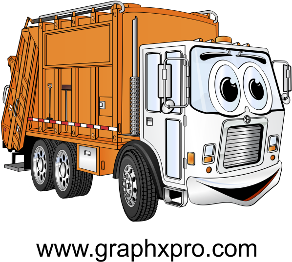 Orange White Garbage Truck Cartoon Garbage Truck, Bright - Cartoon Garbage Truck .png (735x554), Png Download