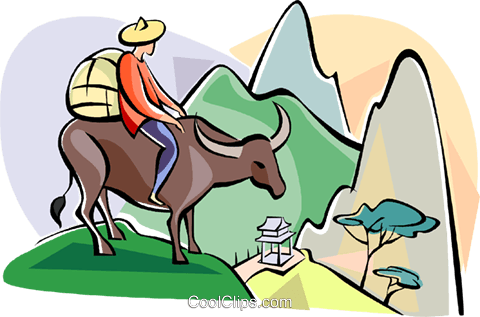 Water Buffalo Crossing Mountains Royalty Free Vector (480x317), Png Download