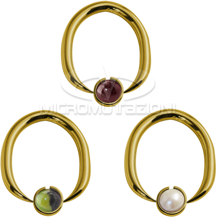 Gold Steel Ball Closure Oval Ring With Natural Stone - Ring (750x750), Png Download