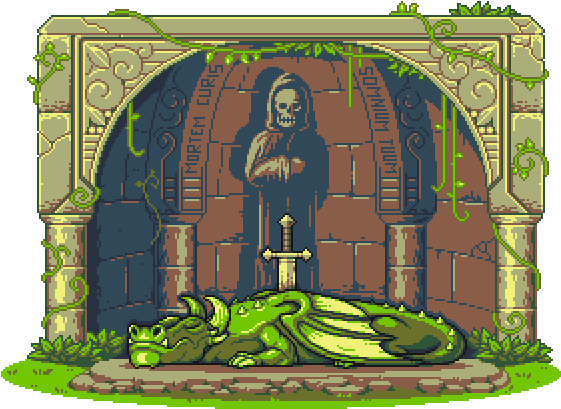 The Tomb Of The Sleeping Dragon - Dragon Pixelart Game (570x430), Png Download