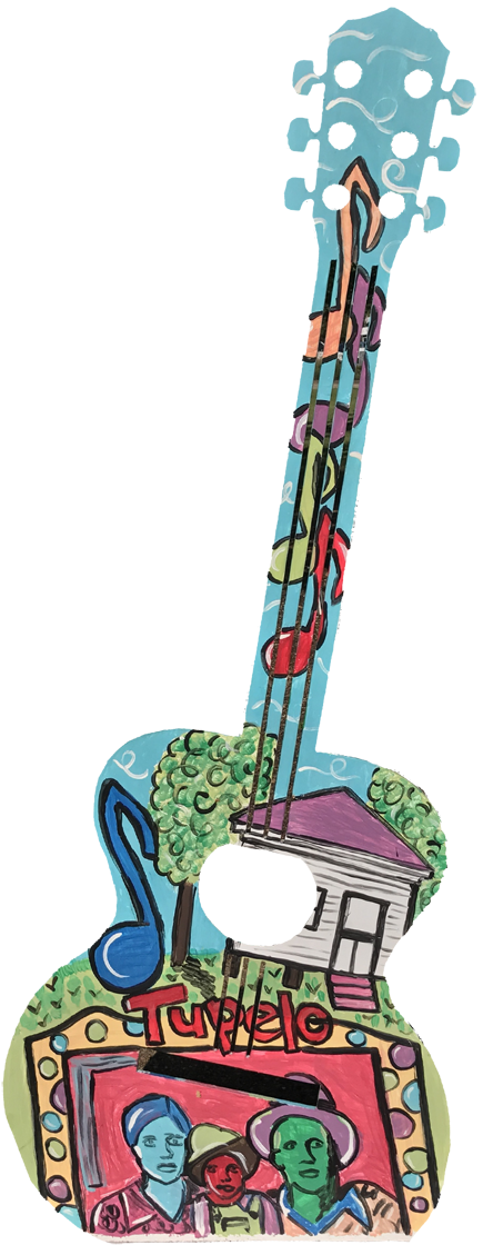 Colorful Metal Guitar At Elvis Presley Birthplace - Elvis Presley Birthplace (500x1124), Png Download