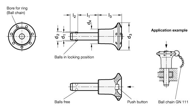 Stainless Steel Ball Lock Pins Aisi 303, With Plastic - Stainless Steel (662x379), Png Download