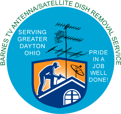 Barnes Man On Roof Removing An Antenna - Roofer Working On Roof Half Circle Retro Round Orn (450x412), Png Download