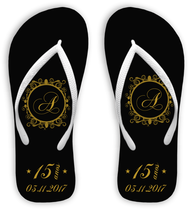 Chinelo 15 Anos Preto Com Monograma - Flip-flops (694x752), Png Download