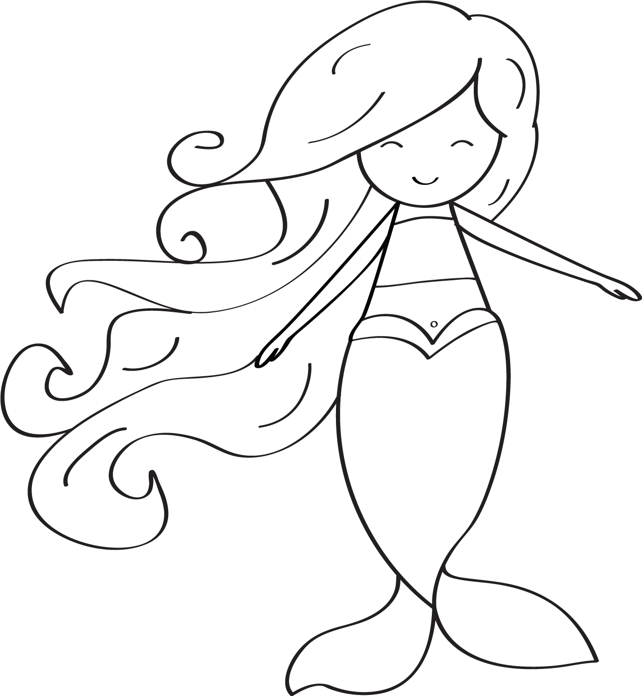 Cute Mermaid Tail Drawing Com Free For - Simple Mermaid (1417x1535), Png Download