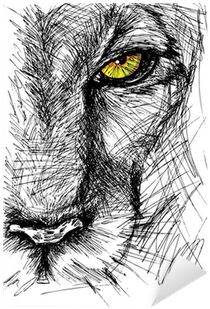 Hand Drawn Sketch Of A Lion Looking Intently At The - Lion Drawing (400x400), Png Download