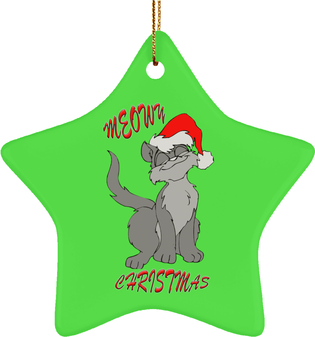 Meowy Cat Christmas Tree Ornament Green Round Oval - Christmas-cat Note Cards (pk Of 10) (1155x1155), Png Download