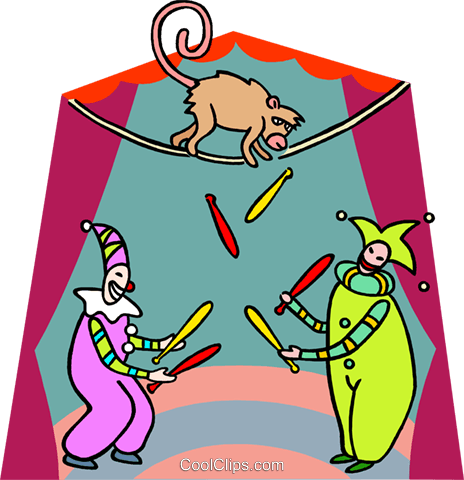 Juggling Clowns, Monkey Royalty Free Vector Clip Art - Illustration (464x480), Png Download