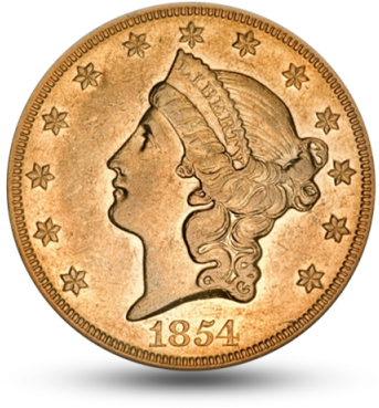 $20 Liberty Gold Double Eagle - 1854 Liberty Head $20 Gold Coin (480x620), Png Download