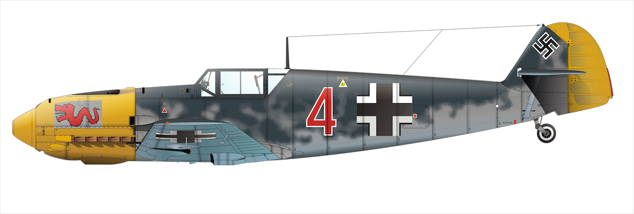 Eskortflugzeug Für Sturmbockstaffeln Messerschmitt - Bf 109 Black 8 (1280x433), Png Download