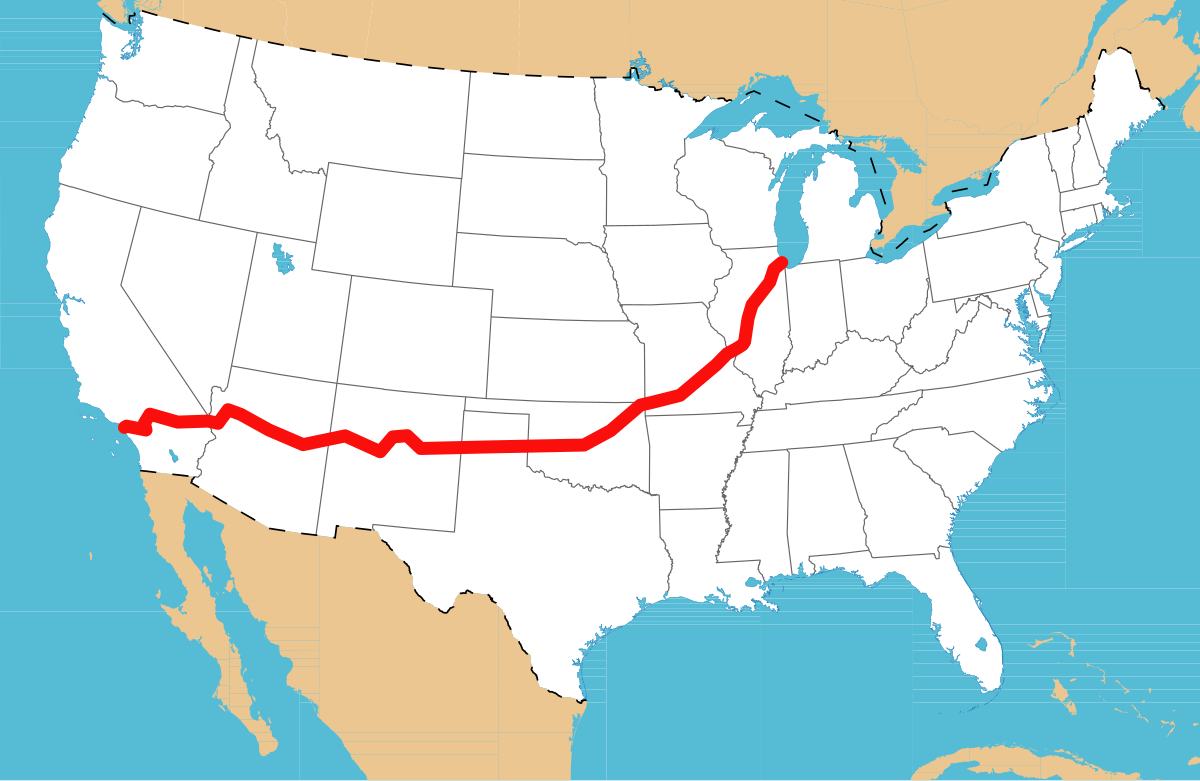 Route 66 Great Depression Map (1200x781), Png Download