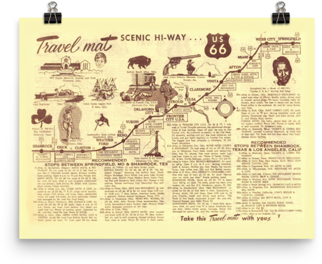 Route 66 Springfield, Mo To Shamrock, Tx Map - Route 66 Map (1000x1000), Png Download