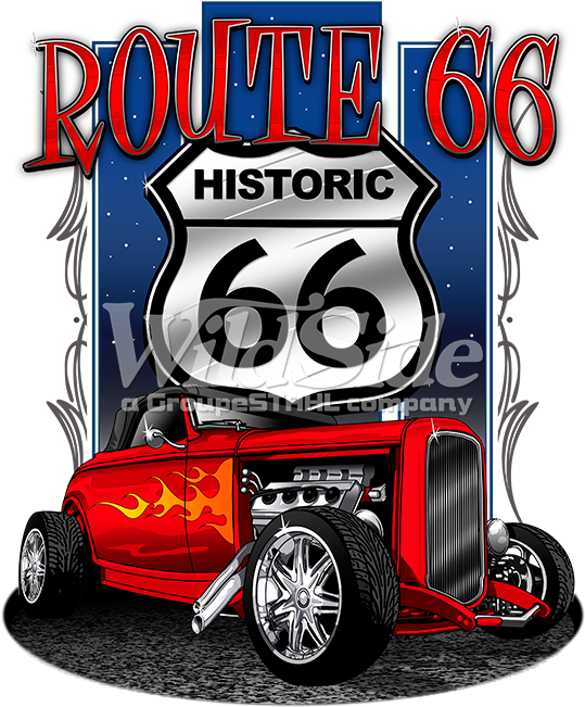 Route 66 With Shield Historic 66 And Hot Rod - Hot Rod Long Sleeve Shirt Historic Route 66 American (675x675), Png Download