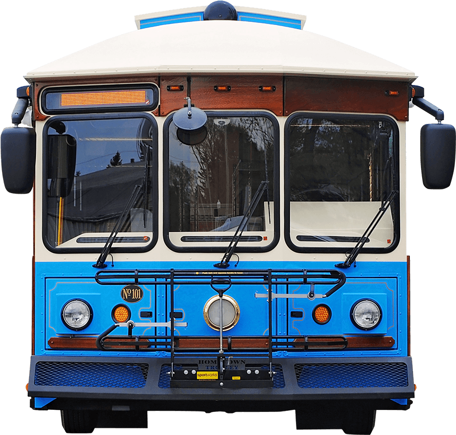 Trolley - Blue And White Trolley Bus (889x849), Png Download