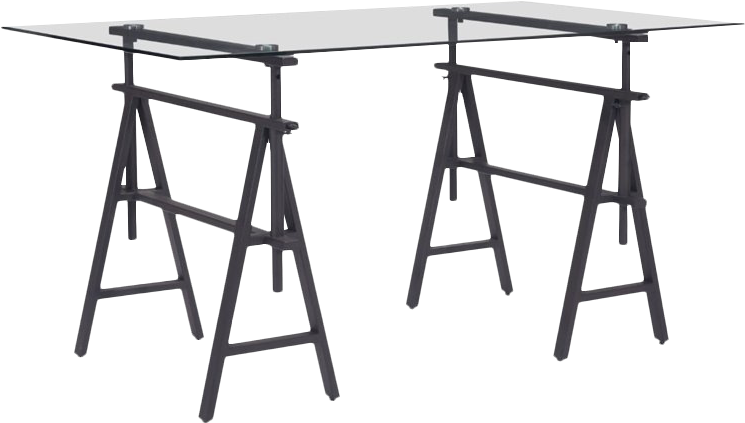 Zuo Ralston Glass Top Desk In Antique Black - Saw Horse Style Adjustable Desk - Antique Black - Zm (800x800), Png Download