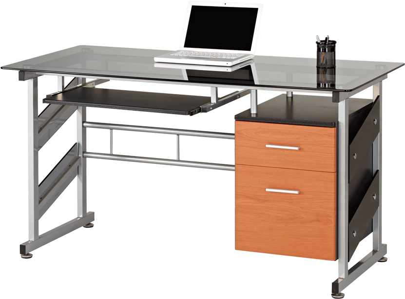 Star Kuma Trestle Leg Glass Top Desk - Heartwood Kuma Storage Pedestal Glass Desk (850x850), Png Download