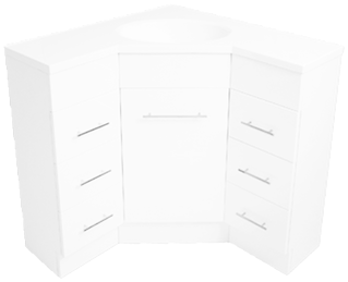 One Door Six Drawer White Corner 900x900mm Vanity With - Door (350x350), Png Download