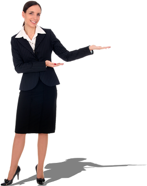 Woman Pointing Left - Business Woman Standing Png (317x397), Png Download
