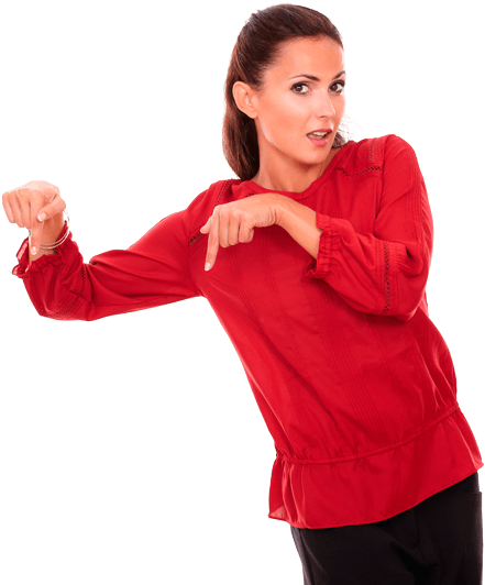 Gratis También Aqui - Women Pointing Down (600x574), Png Download