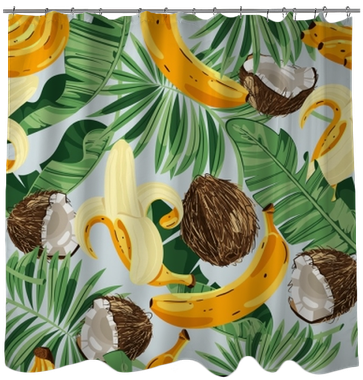 Seamless Pattern With Banana Leaves, Bananas And Coconuts - Chocolate (400x400), Png Download