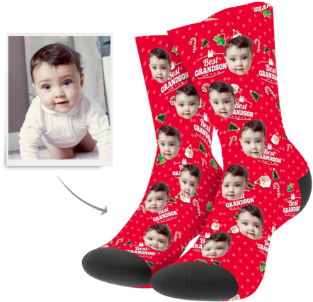 Christmas Socks - Custom Grandson - Christmas Day (500x500), Png Download