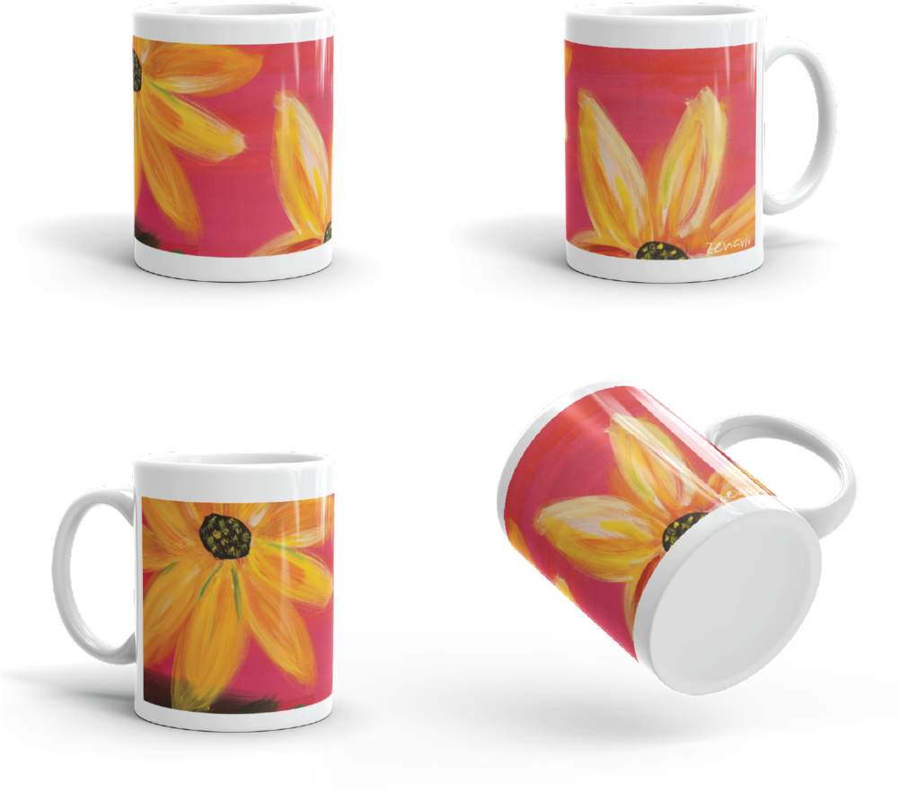 Black Eyed Susans On Red Mug (1000x1000), Png Download