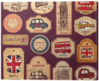 Vintage Tags And Labels With London Symbols Canvas - Symbole Angleterre A Imprimer (400x400), Png Download