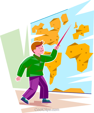Student Pointing To A Location On A Map Royalty Free - Student With A Map Clipart (400x480), Png Download