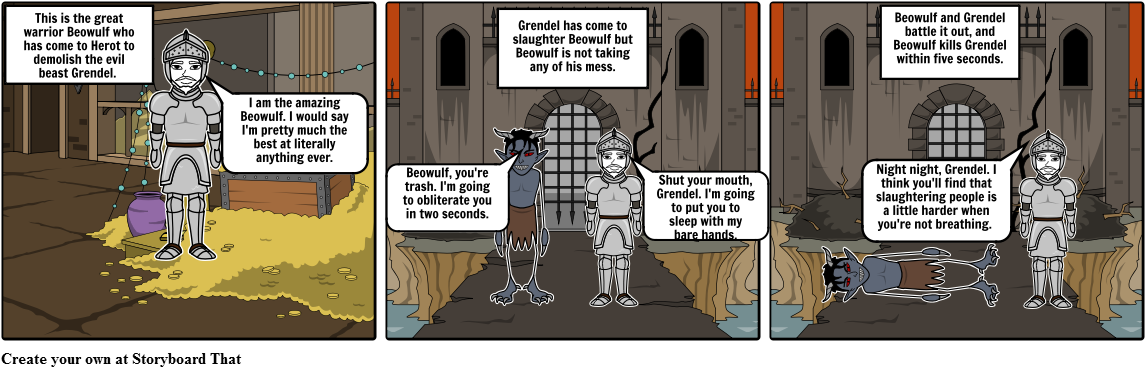 Beowulf S Easy Victory - Cartoon (1164x385), Png Download