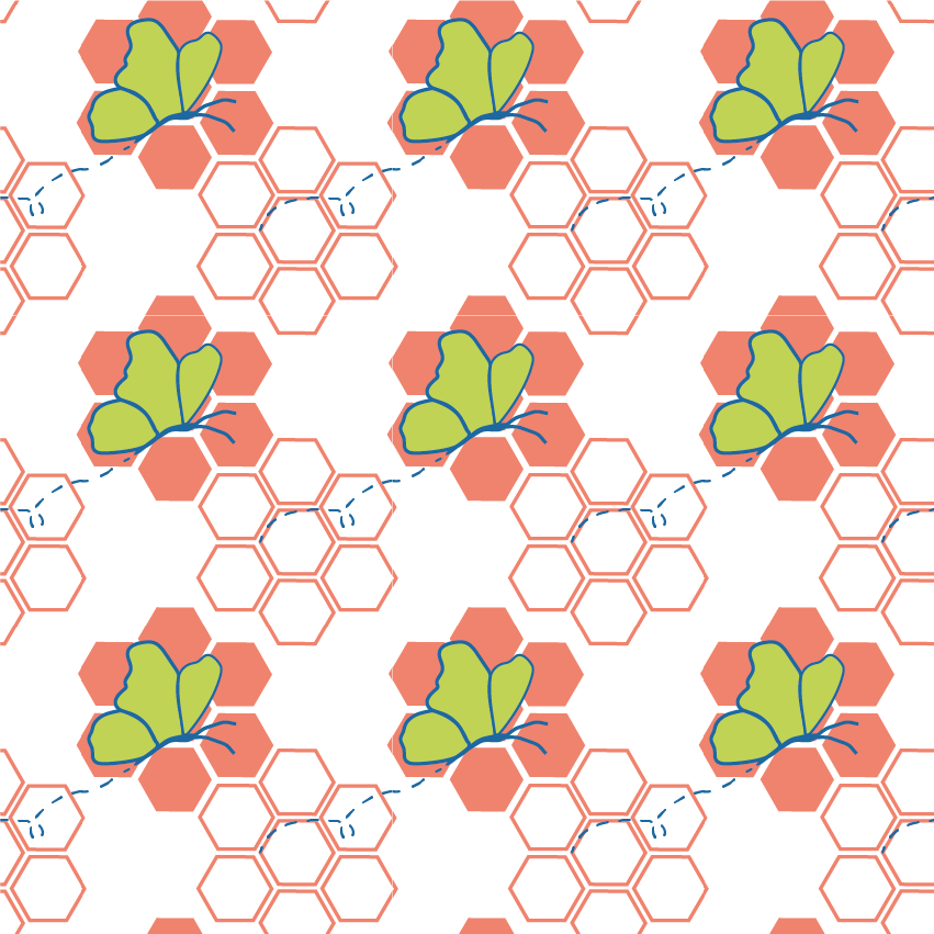 Apple Green Butterfly With Coral Pink Hexagon Repeat - Circle (851x851), Png Download