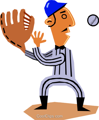 Baseball Player Catching Ball Royalty Free Vector Clip - Clip Art (396x480), Png Download