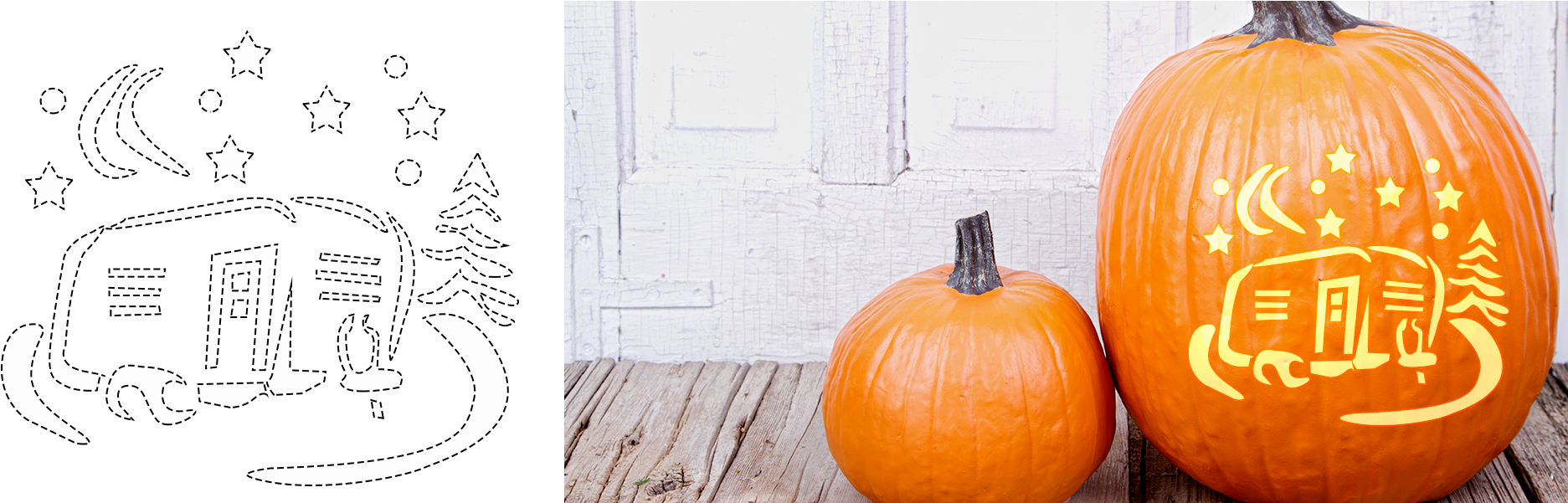 Just Click Here To Download And Print These Festive - Camper Pumpkin Carving Stencil (1920x600), Png Download