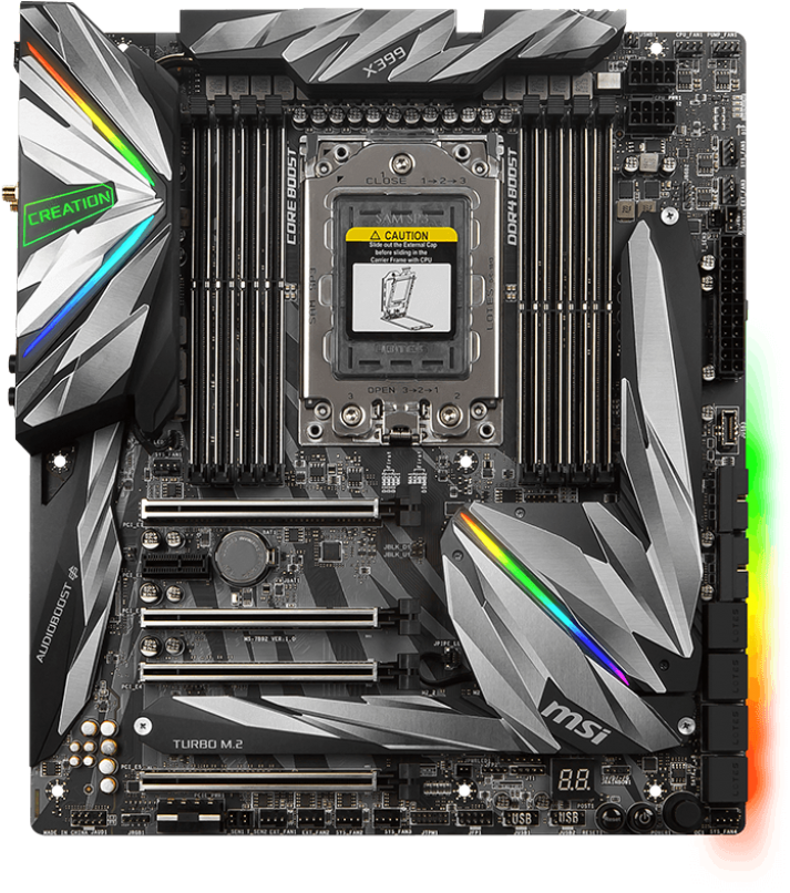Memory Support Comes Via Eight Ram Slots Which Support - Msi Meg X399 Creation (1024x819), Png Download