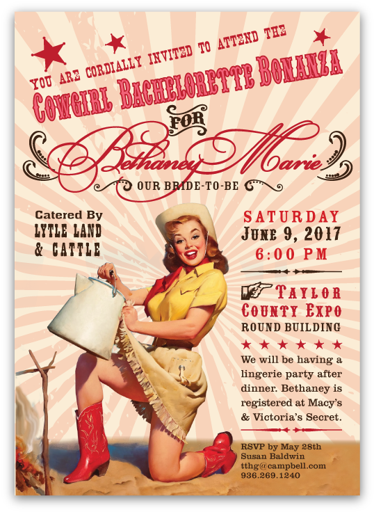 Cowgirl Pin Up Girl Party Invitation A - Cowgirl Western Country Barn Wood Shower Curtain (748x748), Png Download