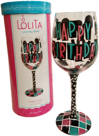 Happy Day Wine Glass By Lolita - Lolita Happy Birthday Wine Glass (376x479), Png Download