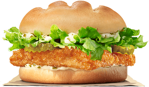 Our Big Fish Sandwich Is Made With A White Meat Fish - Fiery Chicken Burger King (500x540), Png Download