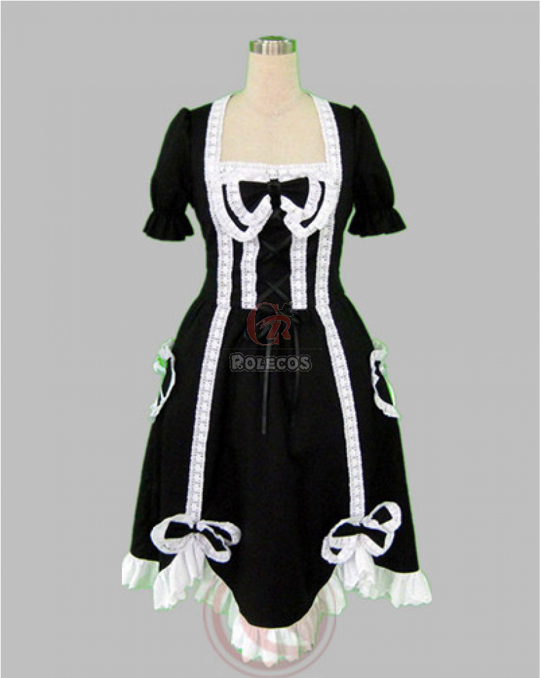 Black Short Sleeves Bow Lace Tie Gothic Lolita Dress - Lolita Fashion (988x988), Png Download