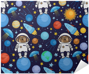 Colorful Seamless Cartoon Space Pattern With Dog Astronauts, - Astronot Arka Plan Background (400x400), Png Download
