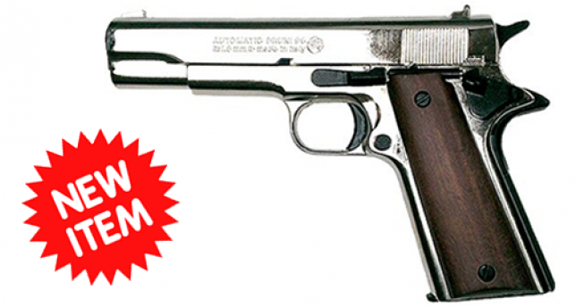 45 Pistol High Polish Nickel -blank Firing - Blank Firing 1911 Nickel Finish (652x763), Png Download