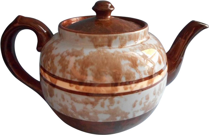 English Teapot Brown Mottled Glaze Blue Splatter Bands - Teapot (867x867), Png Download