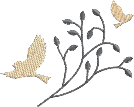 Pássaros Folhas - Embroidery (600x600), Png Download