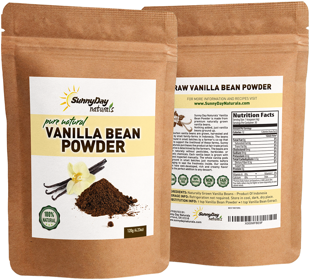 Ground Vanilla Bean Sunny Day Naturals Raw Natural - Raw Vanilla Bean Powder (1167x1000), Png Download