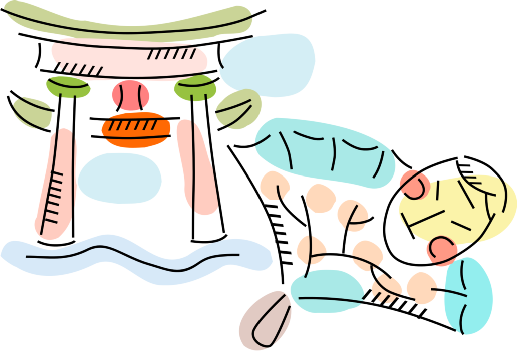 Vector Illustration Of Japanese Traditional Shinto (1032x700), Png Download