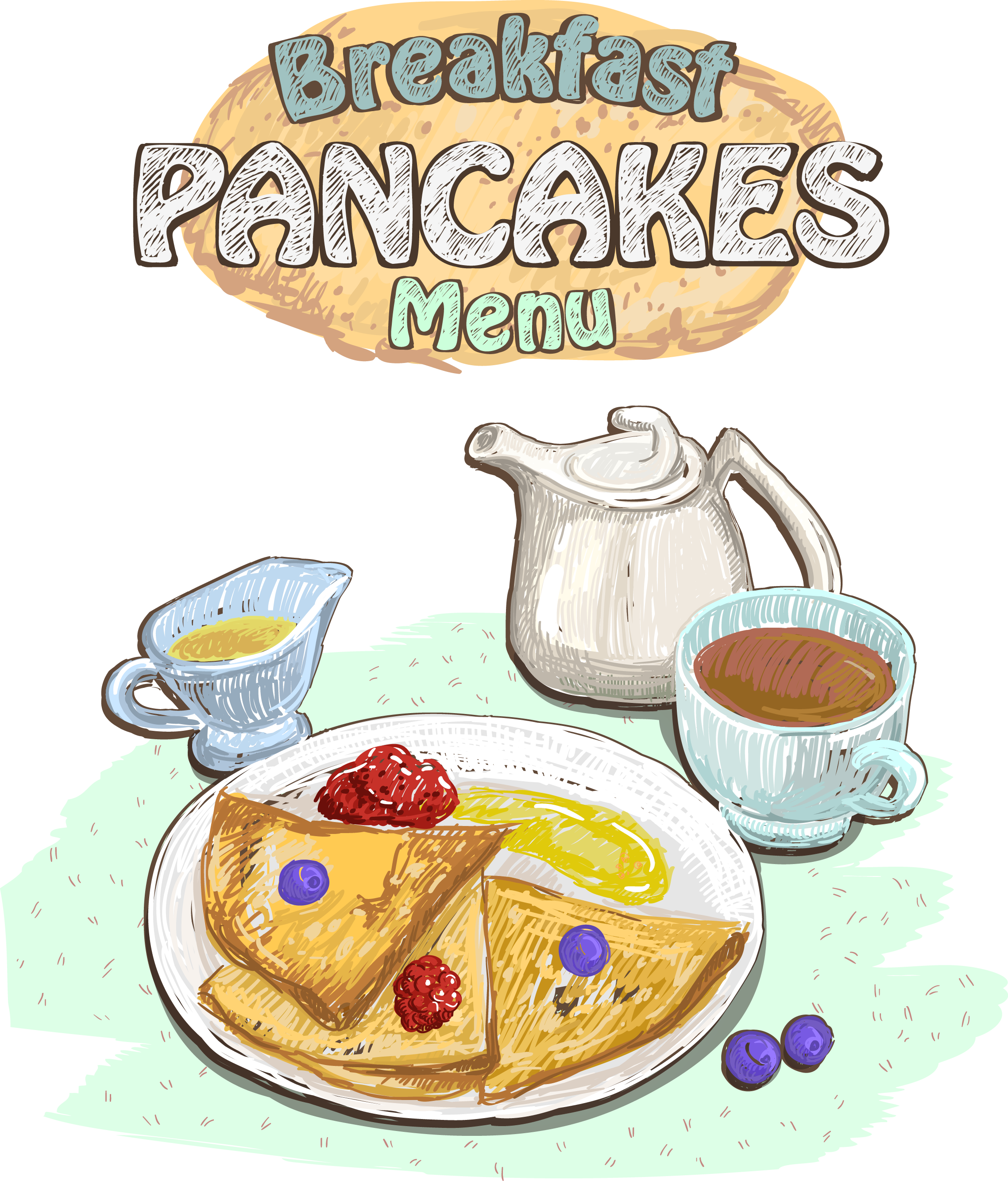 Tea Coffee Breakfast Pancake Croissant - Lanches E Bebidas Png (2277x2668), Png Download