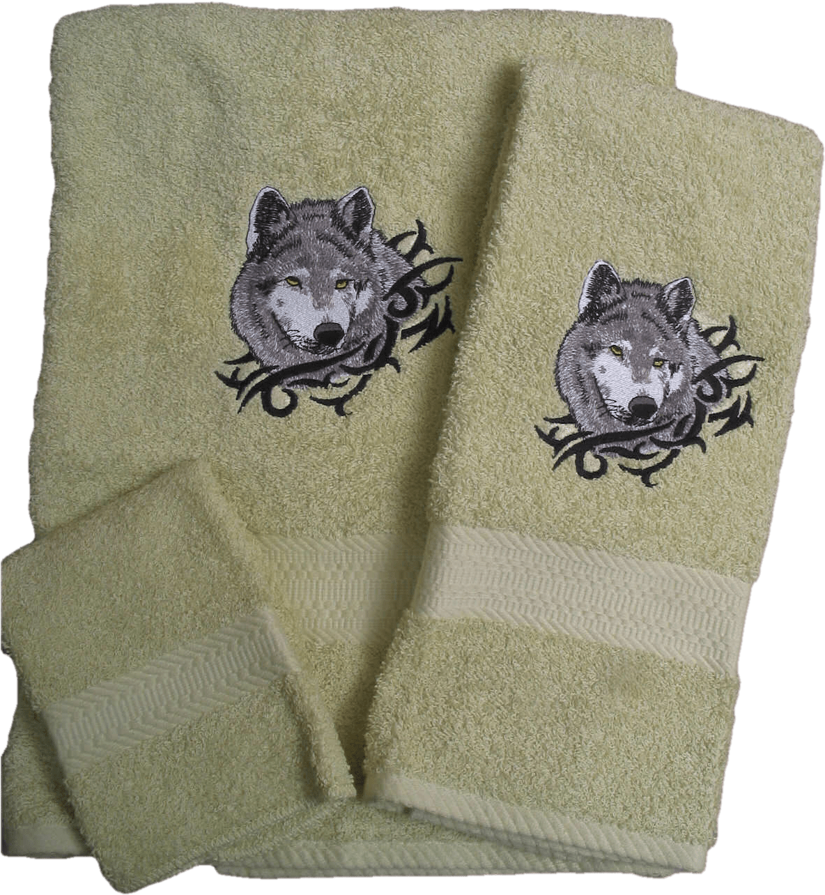 Wolf Head Bath Towel Set - Bath Towel Set With Embroidered Wolf Head - Dark Blue (1190x1300), Png Download